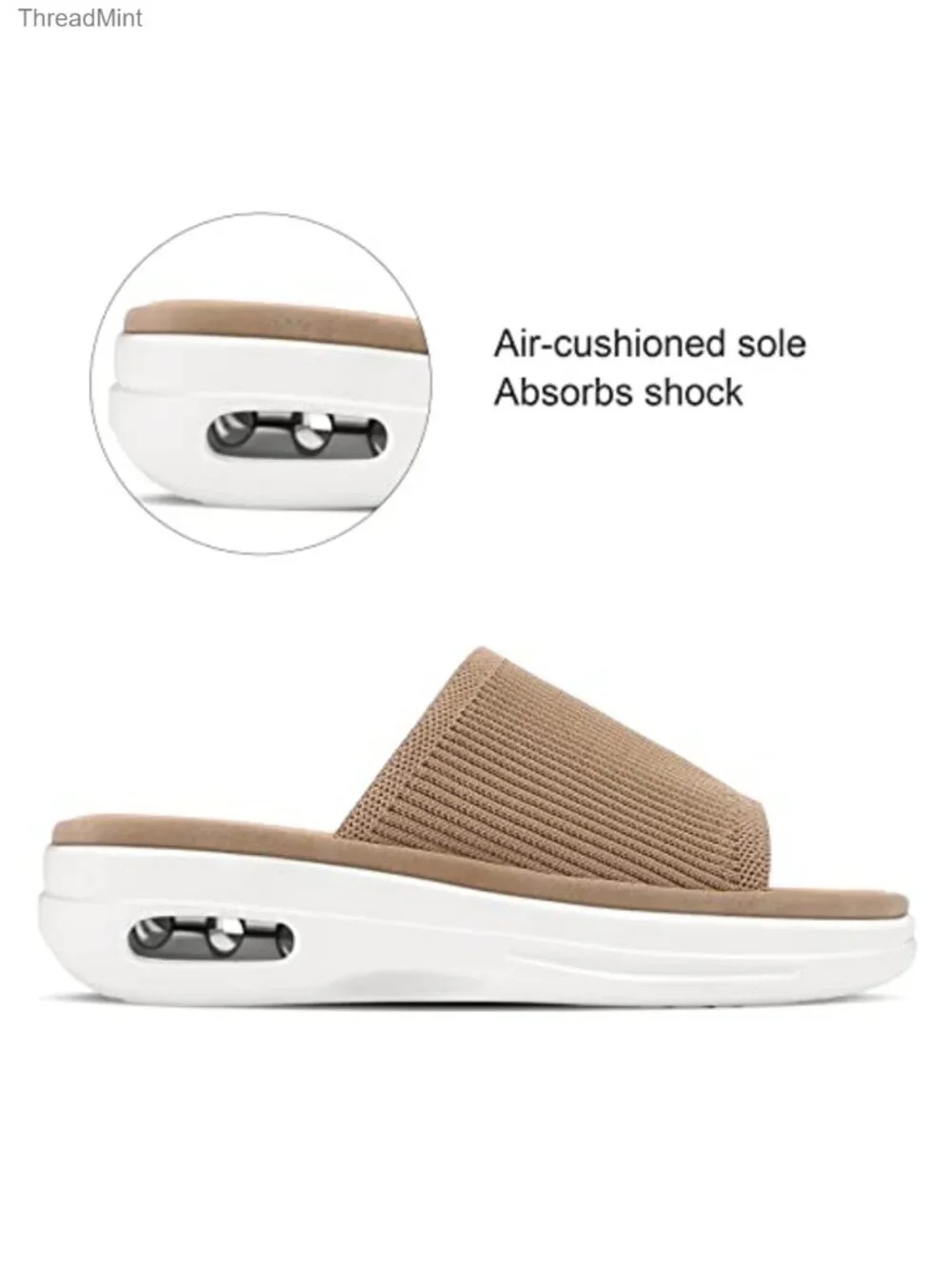 Women's Knit Slide Sandals with 1.5 Inch Platform Wedge Heel, Breathable Slip On